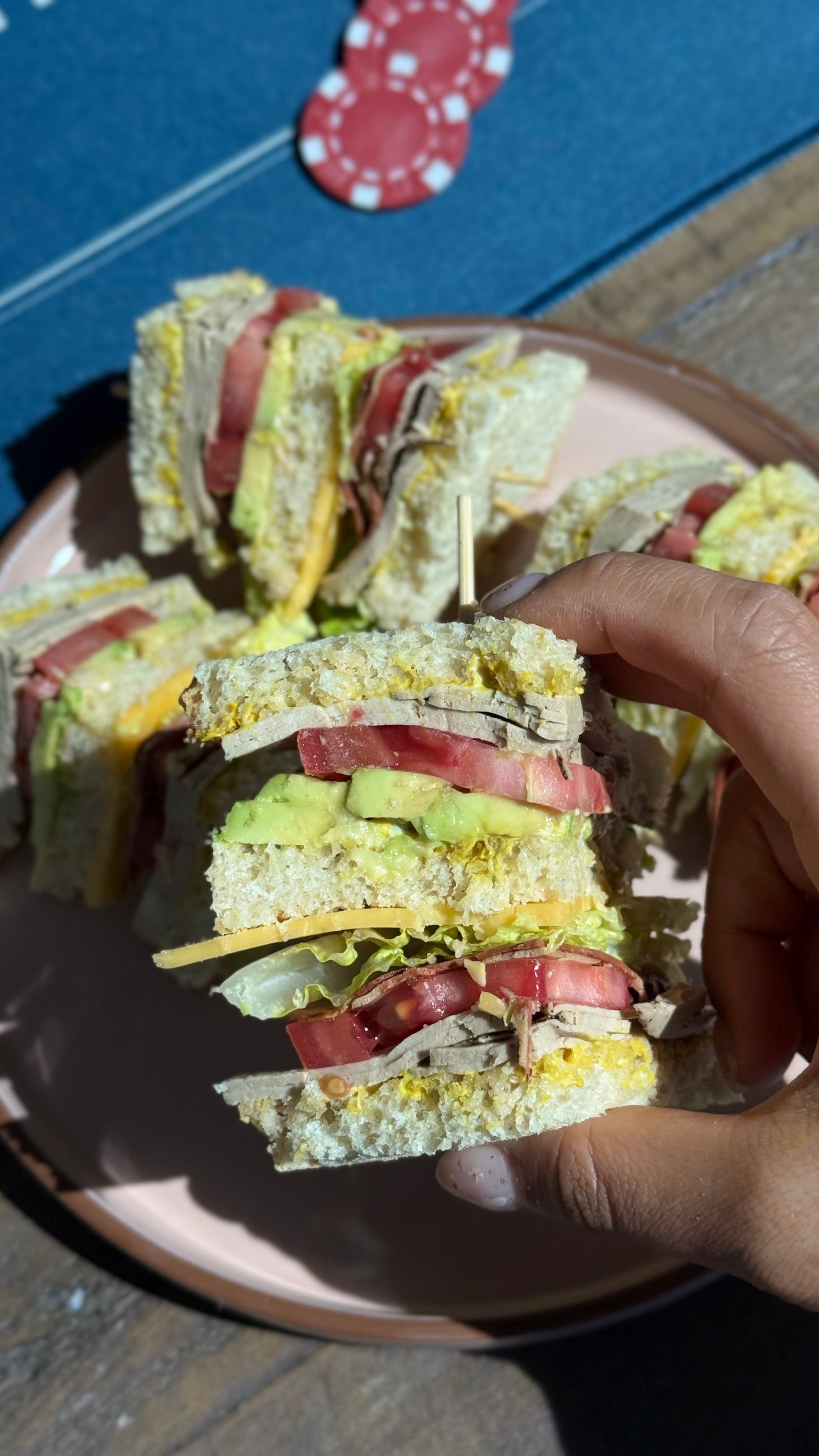 Ultimate Club Sandwich with Prime Roots Smoked Bacon-Inspired Clean Plant Protein and Cracked Pepper Turkey-Inspired Clean Plant Protein