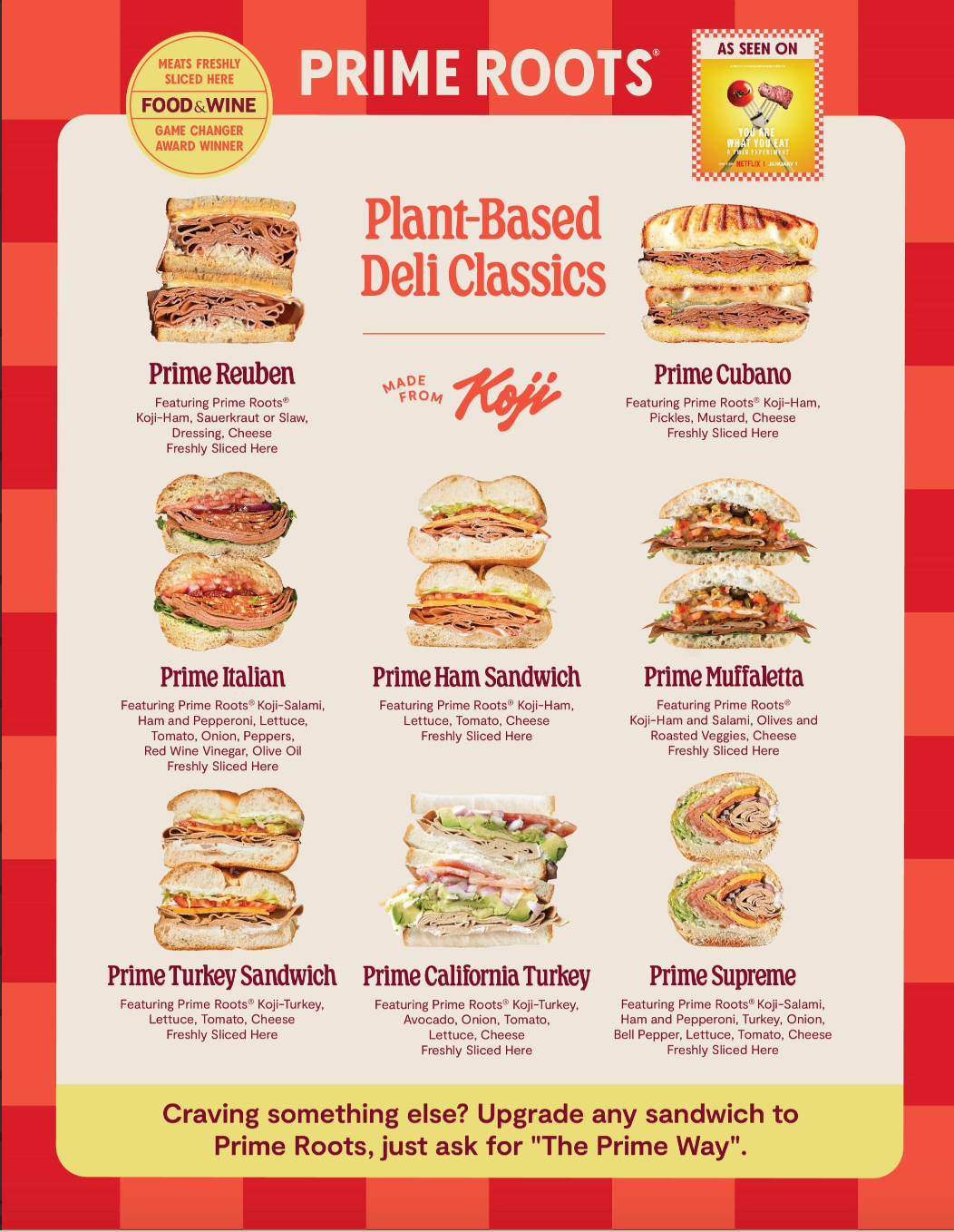 Prime Roots - Menu 8 sandwichs